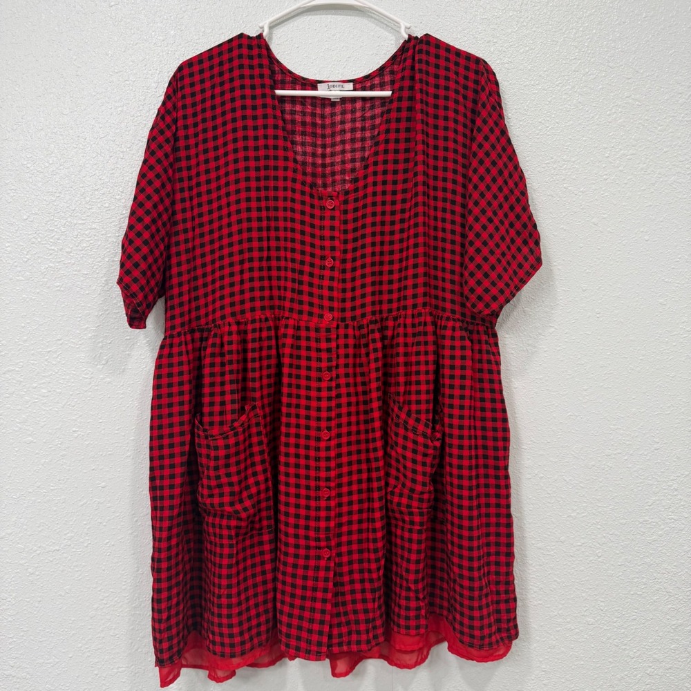 Jodifl Red Black Gingham Buffalo Check Babydoll Dress‎ B3706 Large